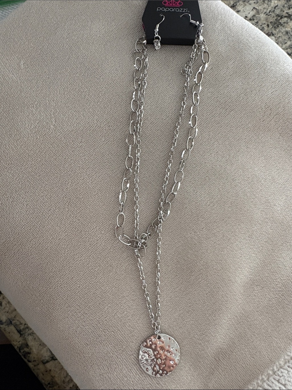 paparazzi Silver Double Chain Textured Disc Necklace